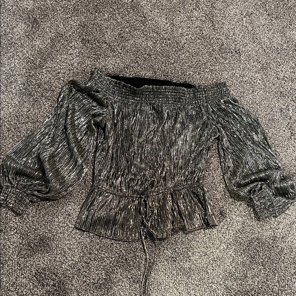 White House Black Market Metallic Off-Shoulder Blouse